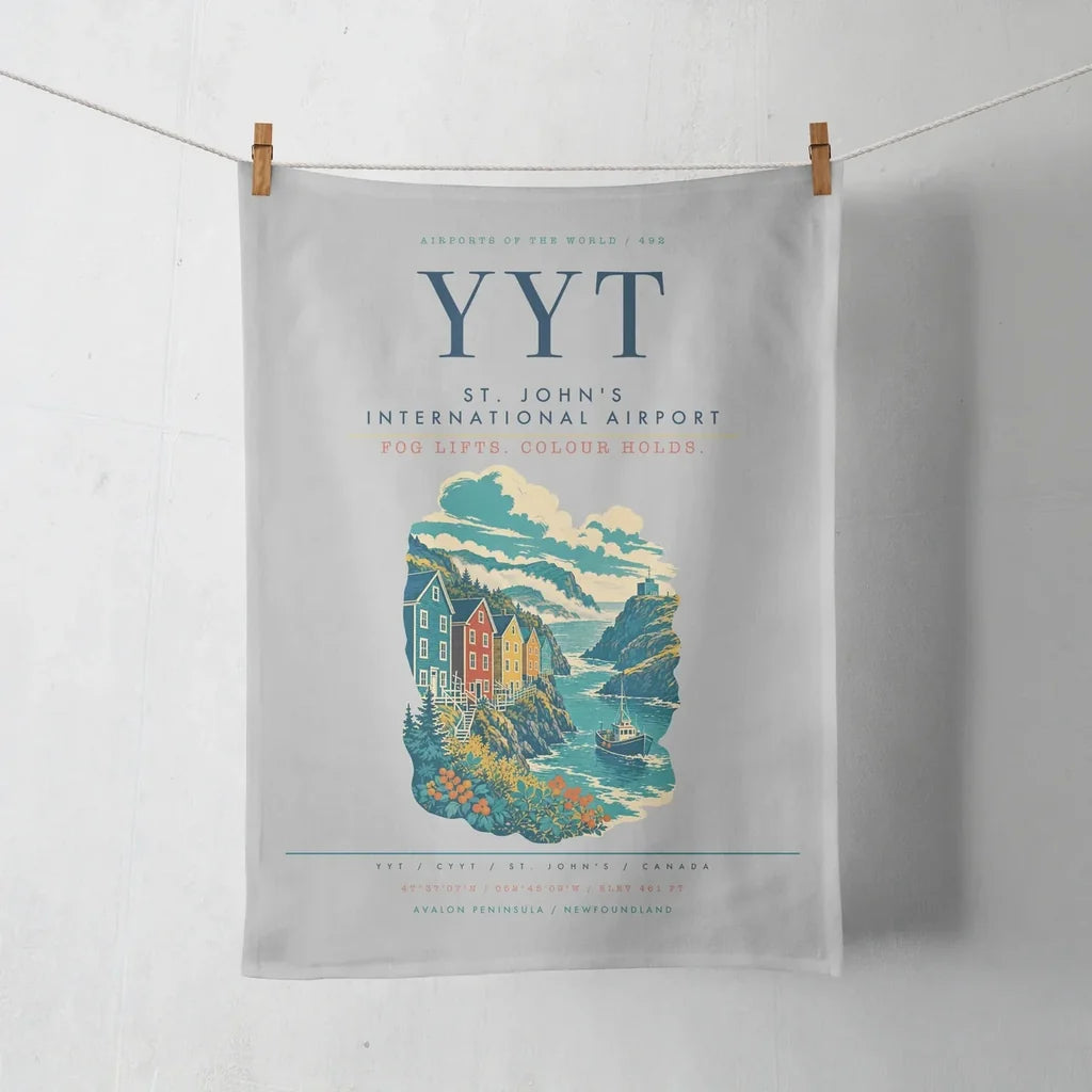 St. John's International Airport (YYT) design on light gray towel