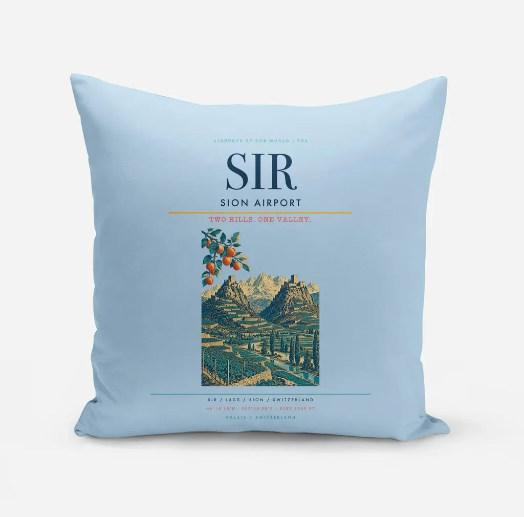 Sion Airport (SIR) design on light blue pillow