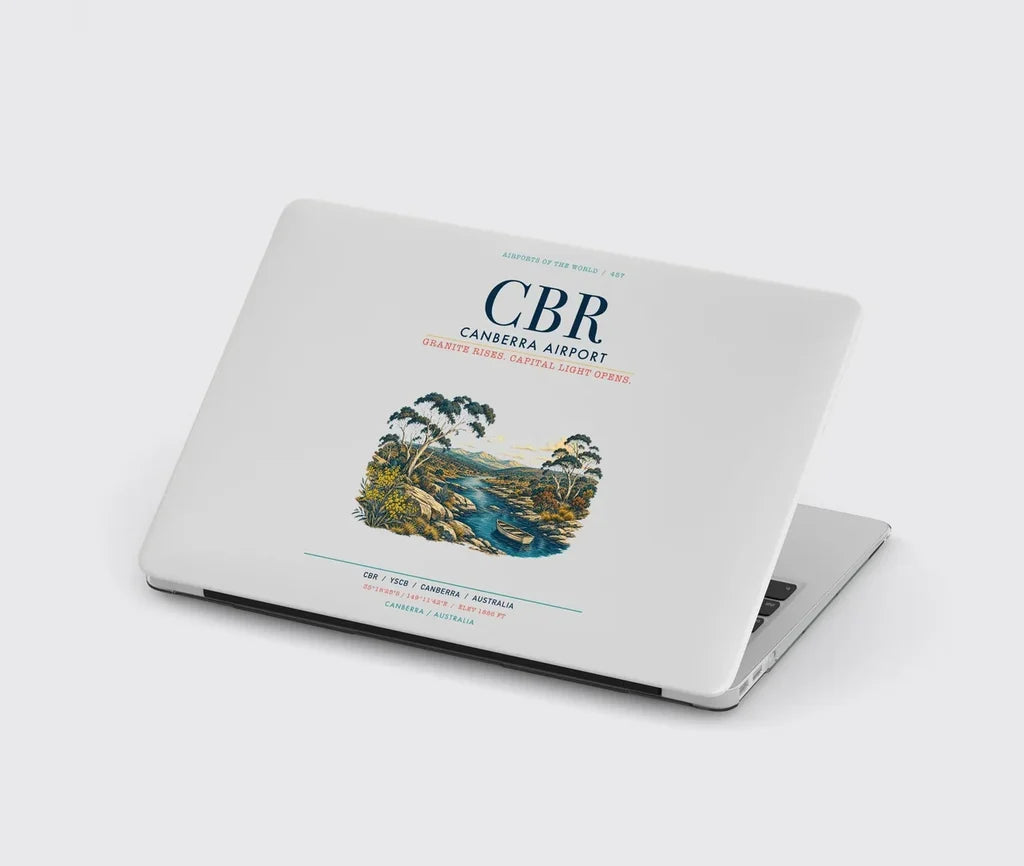 Canberra Airport (CBR) design on light gray MacBook case