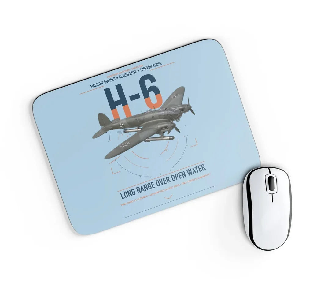 Heinkel He 111H-6 design on light blue rectangle mouse pad