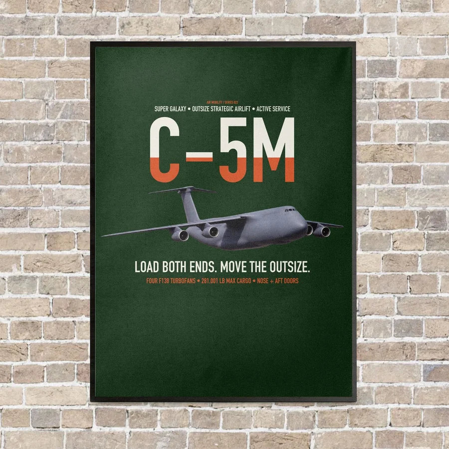 C-5M Super Galaxy vertical canvas print - framed - dark green background