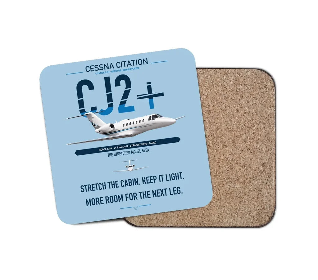 Cessna Citation CJ2+ design on light blue 1 piece coaster