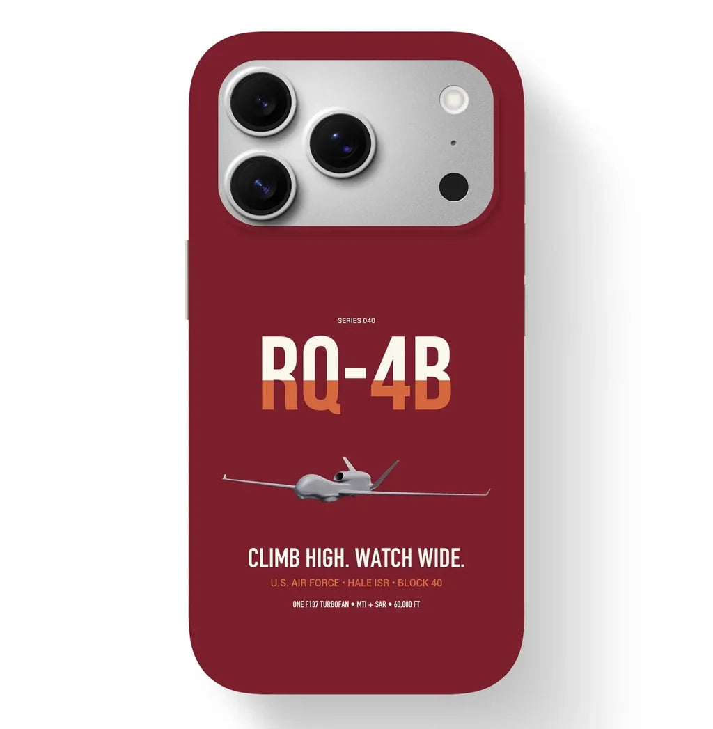 RQ-4B Global Hawk design on dark red magsafe iphone case, for iPhone 17 Pro