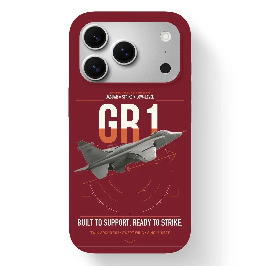 SEPECAT Jaguar GR1 design on dark red magsafe iphone case, for iPhone 17 Pro
