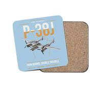 Thumbnail for P-38J Lightning design on light blue 1 piece coaster