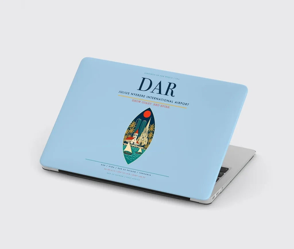 Julius Nyerere International Airport (DAR) design on light blue MacBook case