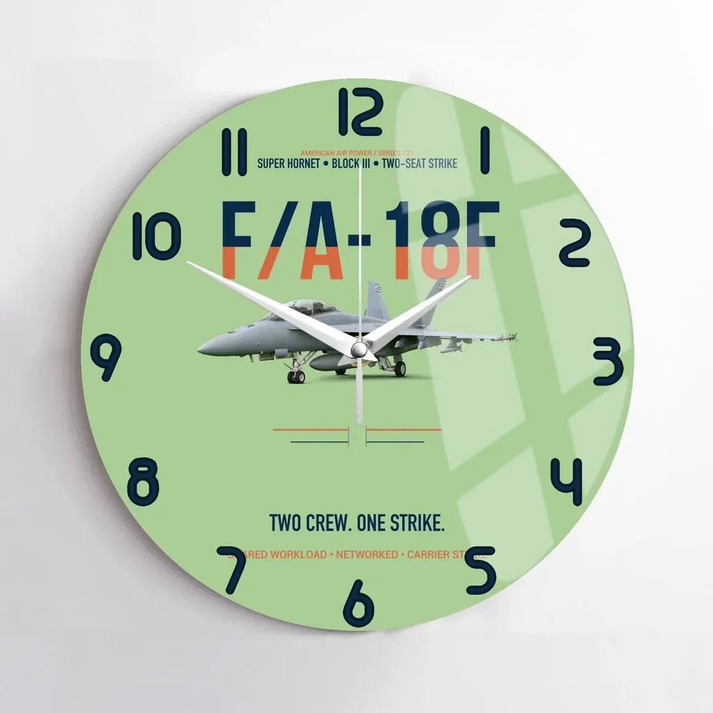 F-A-18F Super Hornet Block III Two Crew One Strike design on light green no frame wall clock