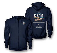 Thumbnail for Piper PA-18 Super Cub design on navy blue premium zipped hoodie, double-side print