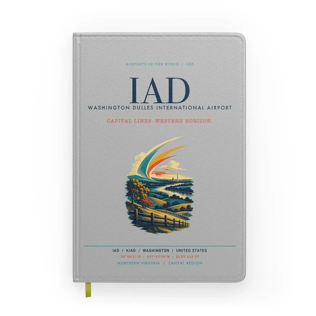 Washington Dulles International Airport (IAD) design on light gray notebook