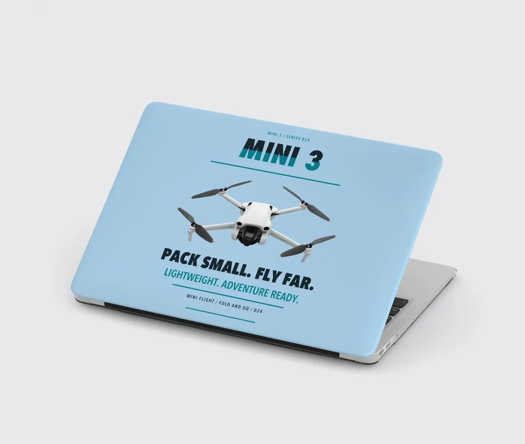 DJI Mini 3 design on light blue MacBook case