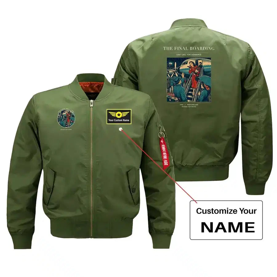 VINTAGE G4102 - The Final Boarding - Bomber Jacket design on green+name