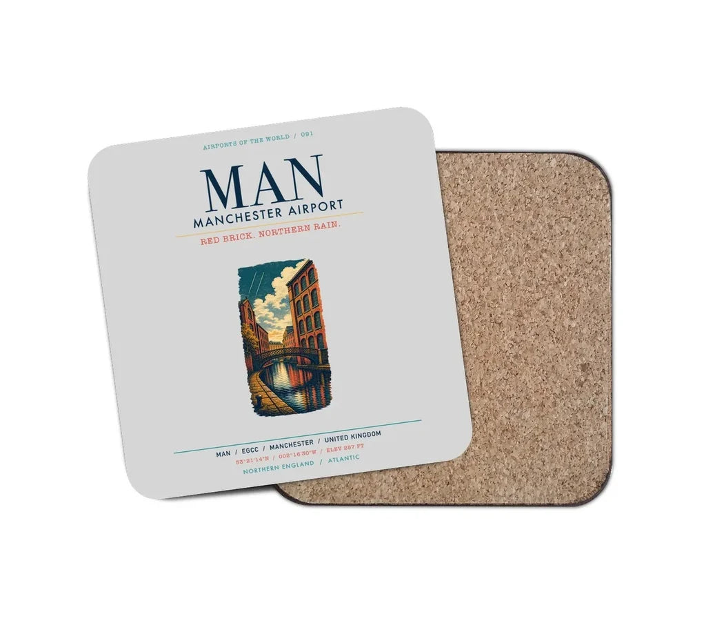 Manchester Airport (MAN) design on light gray 1 piece coaster