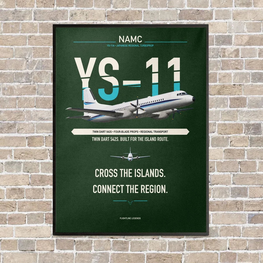 NAMC YS-11A vertical canvas print - framed - dark green background