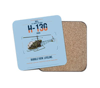 Thumbnail for Bell H-13G Sioux design on light blue 1 piece coaster