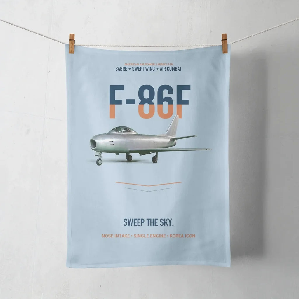 F-86F Sabre Sweep The Sky design on light blue towel