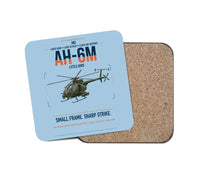 Thumbnail for MD AH-6M Little Bird design on light blue 1 piece coaster