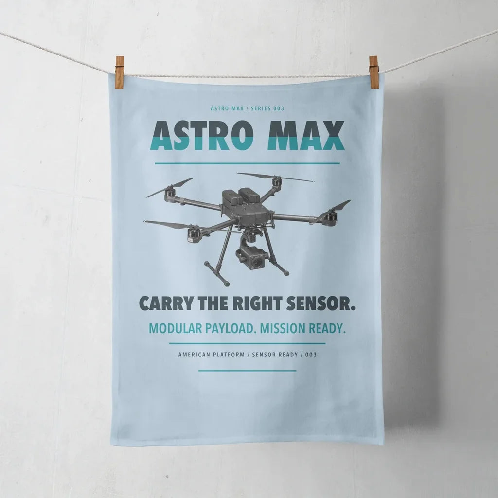 Freefly Astro Max design on light blue towel