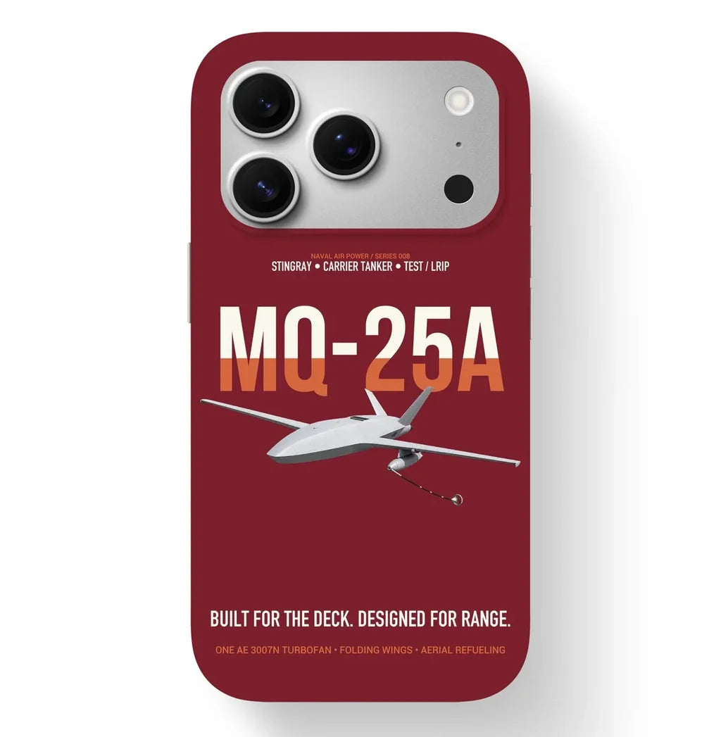 MQ-25A STINGRAY design on dark red magsafe iphone case, for iPhone 17 Pro