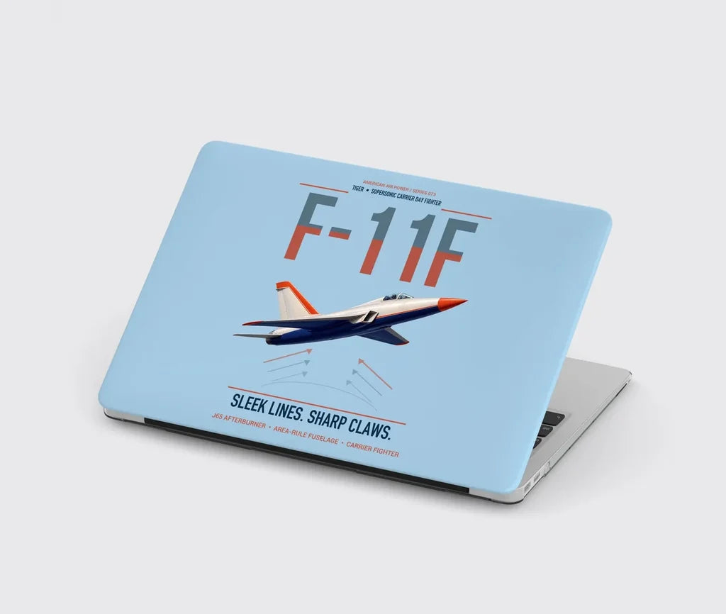 F-11F Tiger design on light blue MacBook case