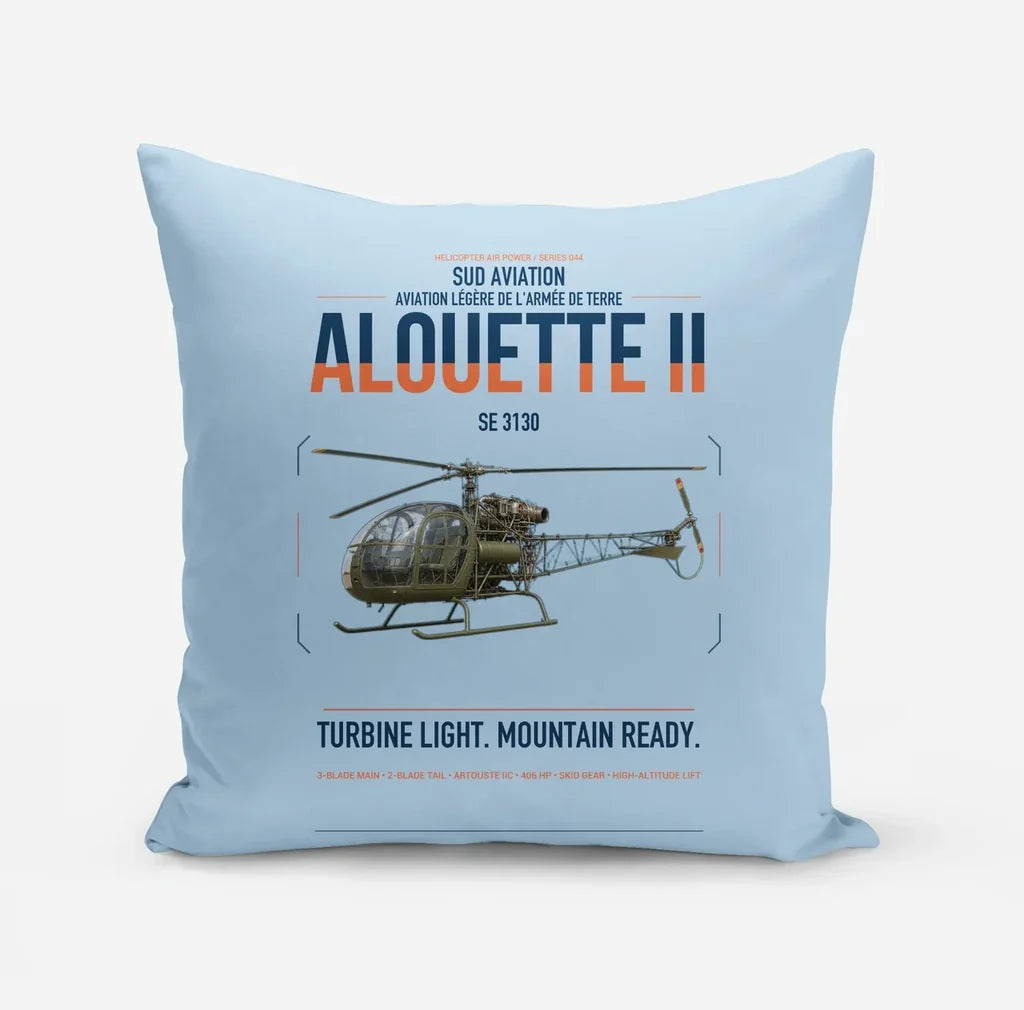 Sud Aviation SE 3130 Alouette II design on light blue pillow