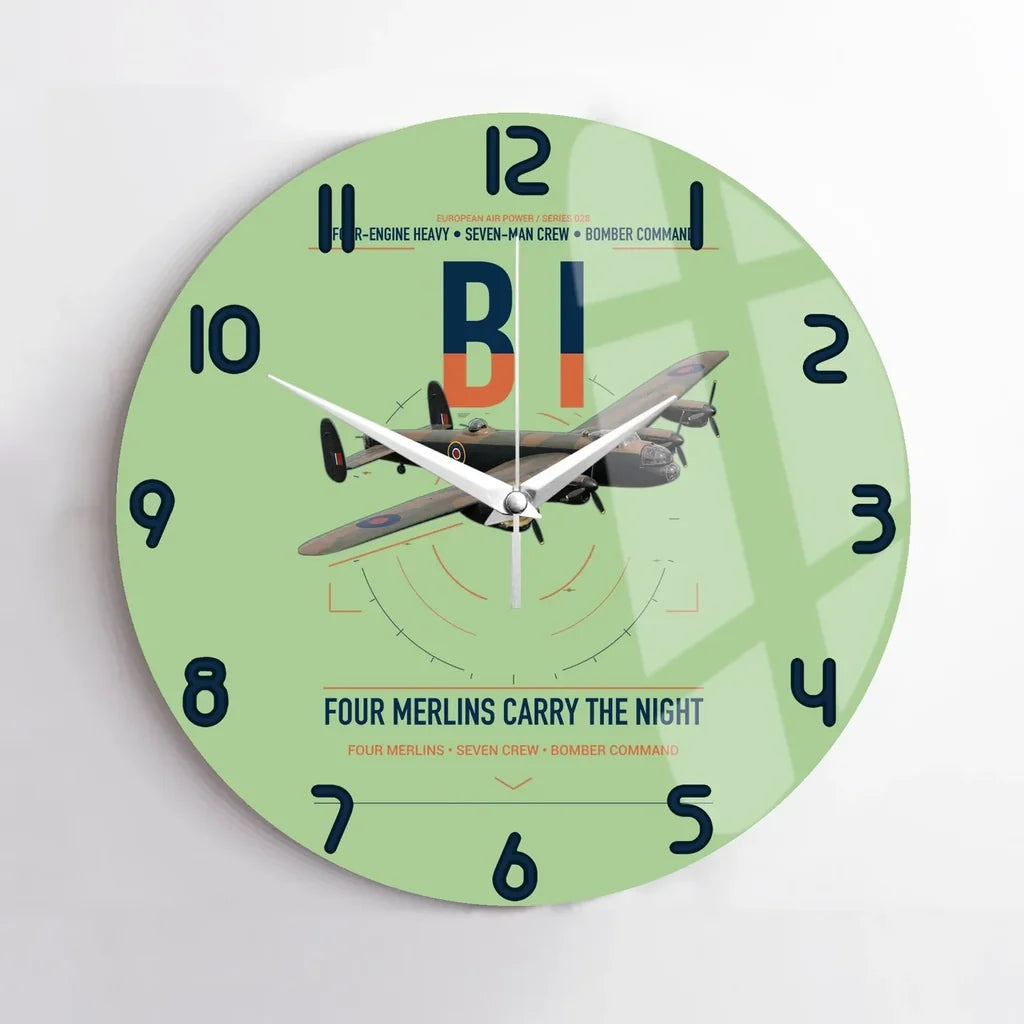 Avro Lancaster B I design on light green no frame wall clock