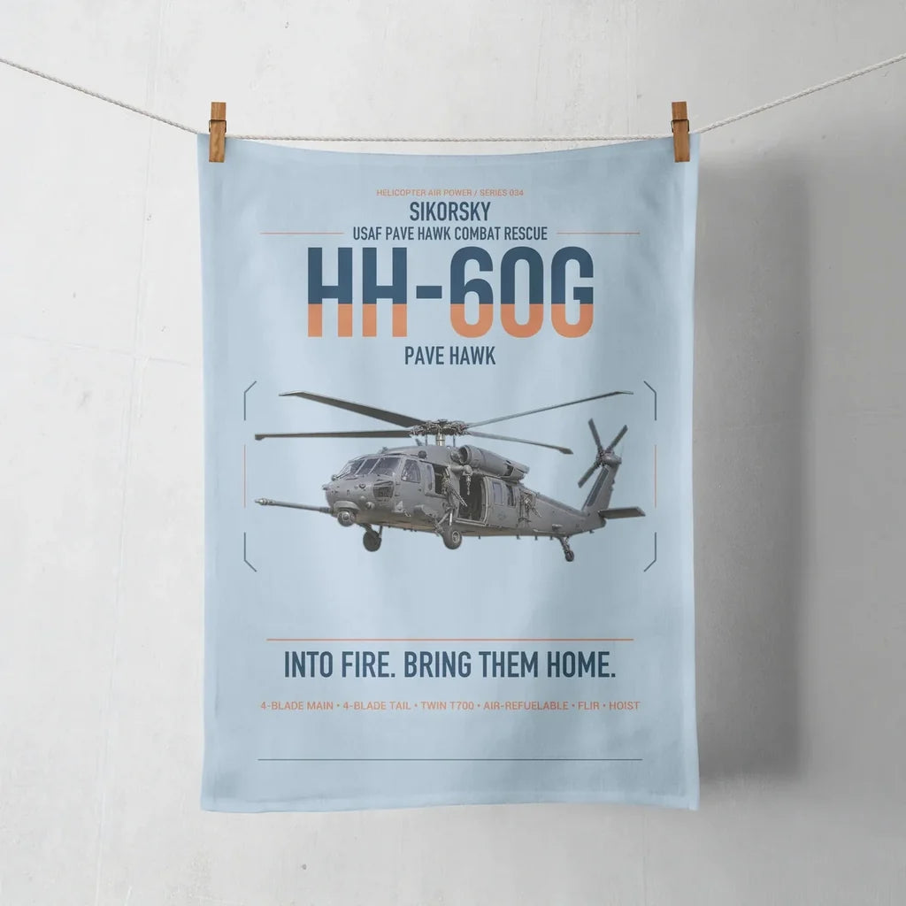 Sikorsky HH-60G Pave Hawk design on light blue towel