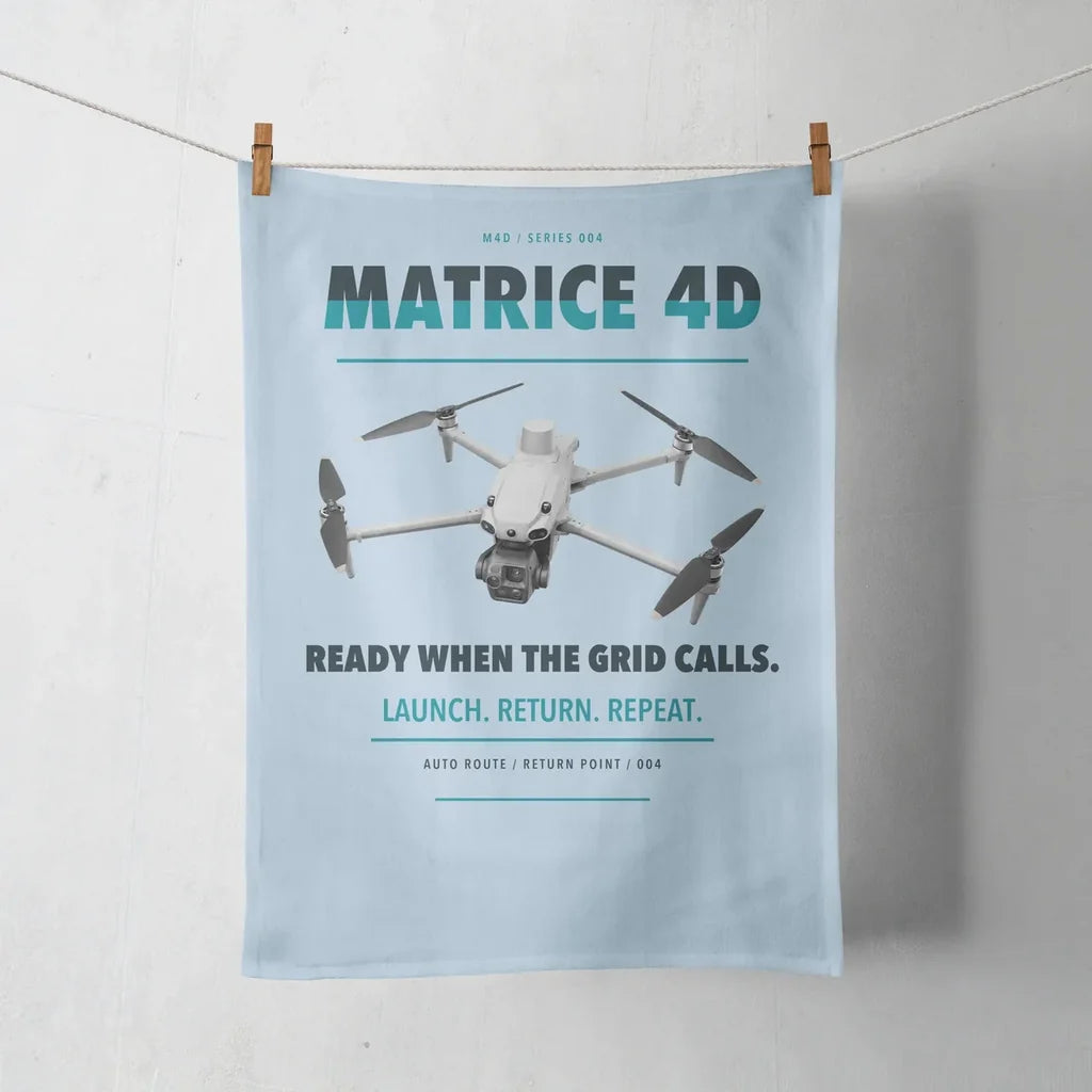 DJI Matrice 4D design on light blue towel