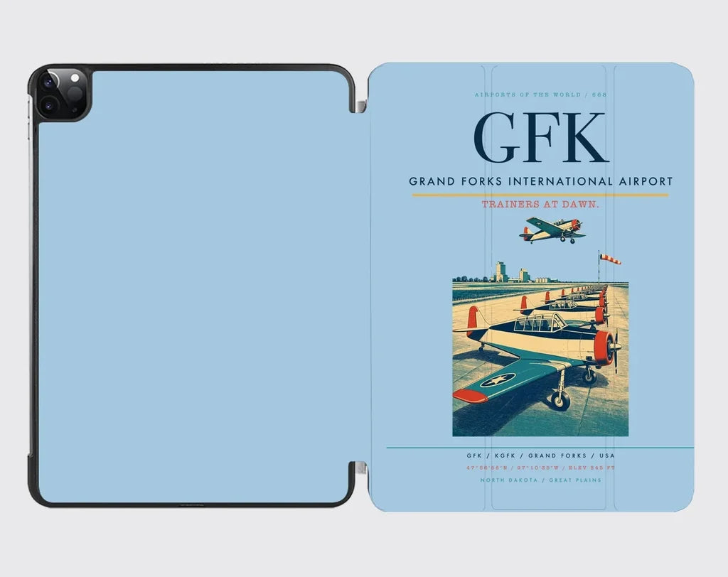 Grand Forks International Airport (GFK) design on light blue ipad tablet case