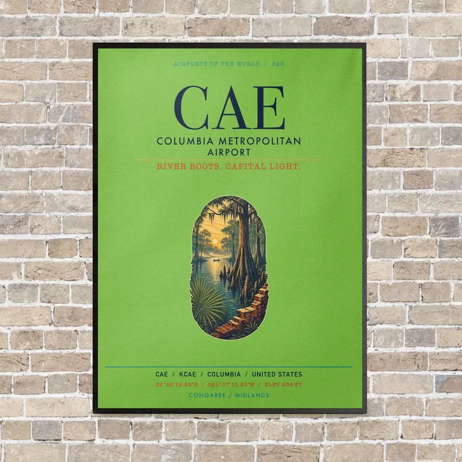 Columbia Metropolitan Airport CAE vertical canvas print - framed - light green background