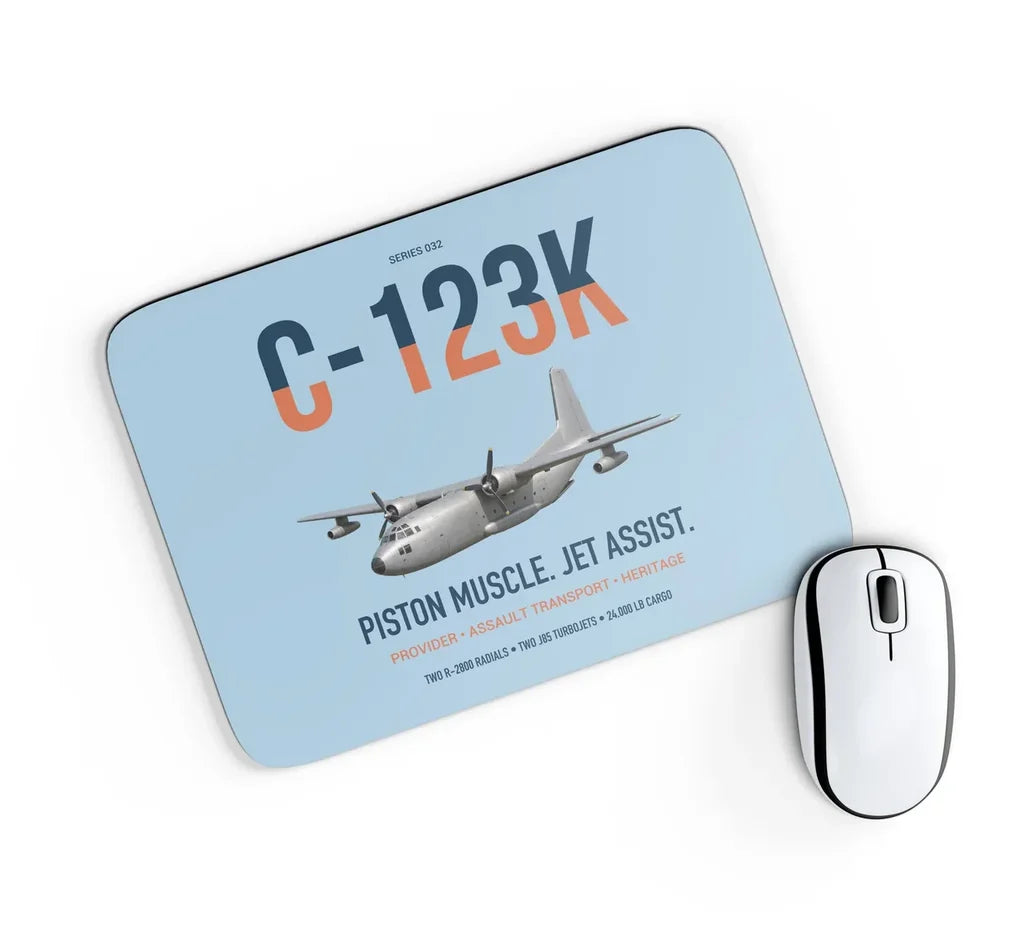 C-123K Provider design on light blue rectangle mouse pad