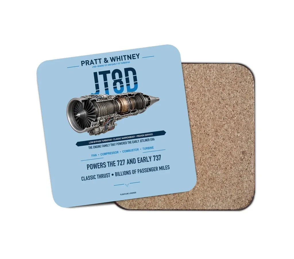 JT8D design on light blue 1 piece coaster
