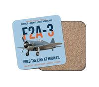 Thumbnail for F2A-3 Buffalo Hold the Line at Midway design on light blue 1 piece coaster