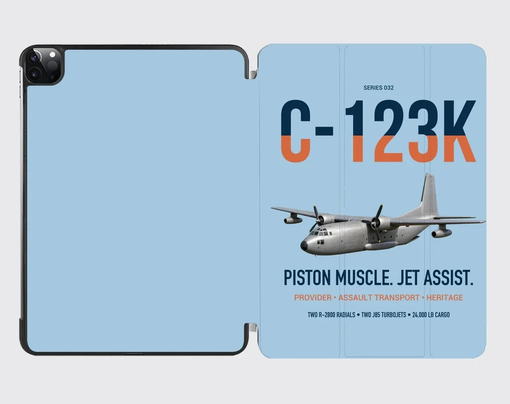 C-123K Provider design on light blue ipad tablet case