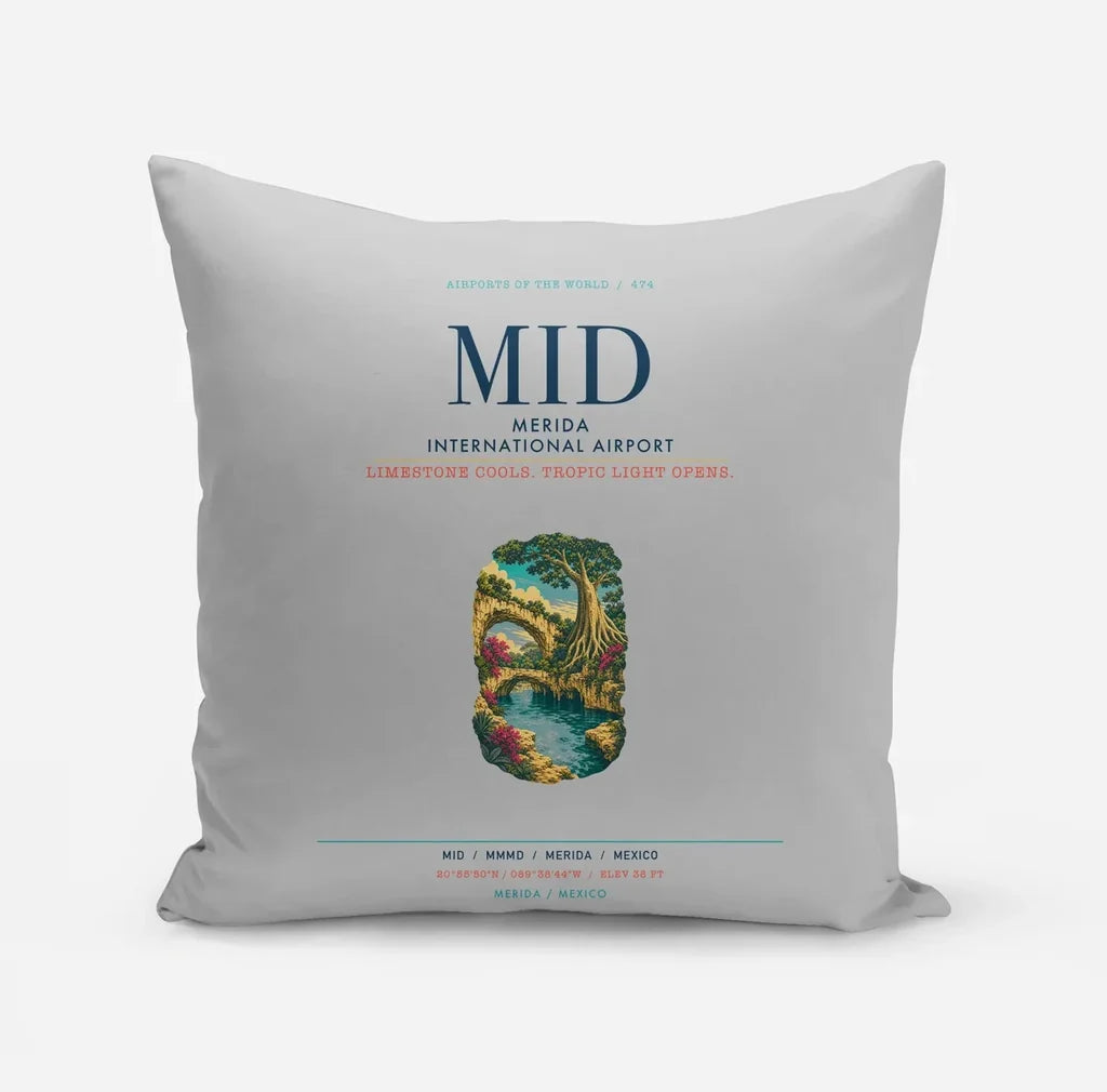 Merida International Airport (MID) design on light gray pillow
