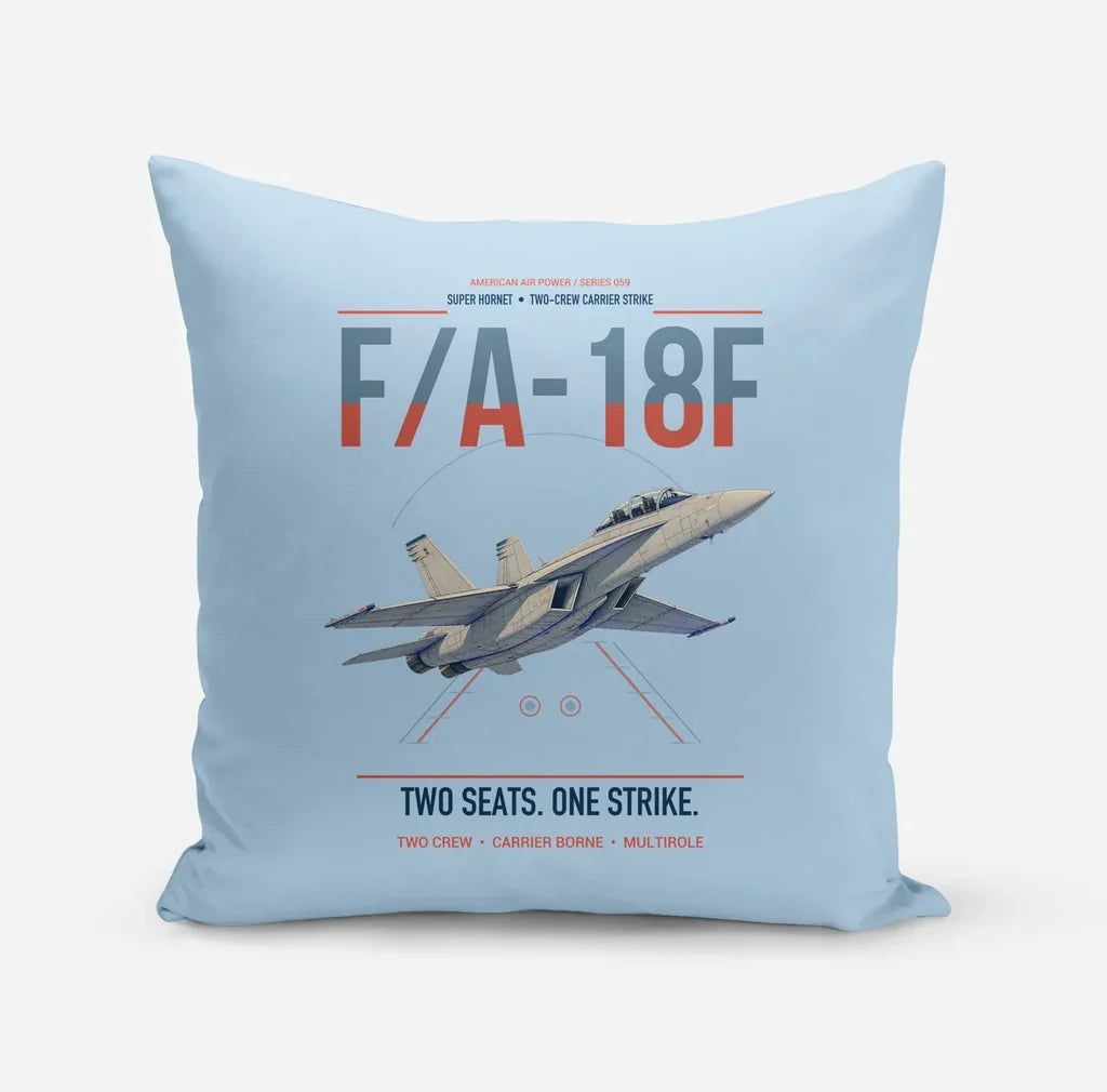 F-A-18F Super Hornet design on light blue pillow