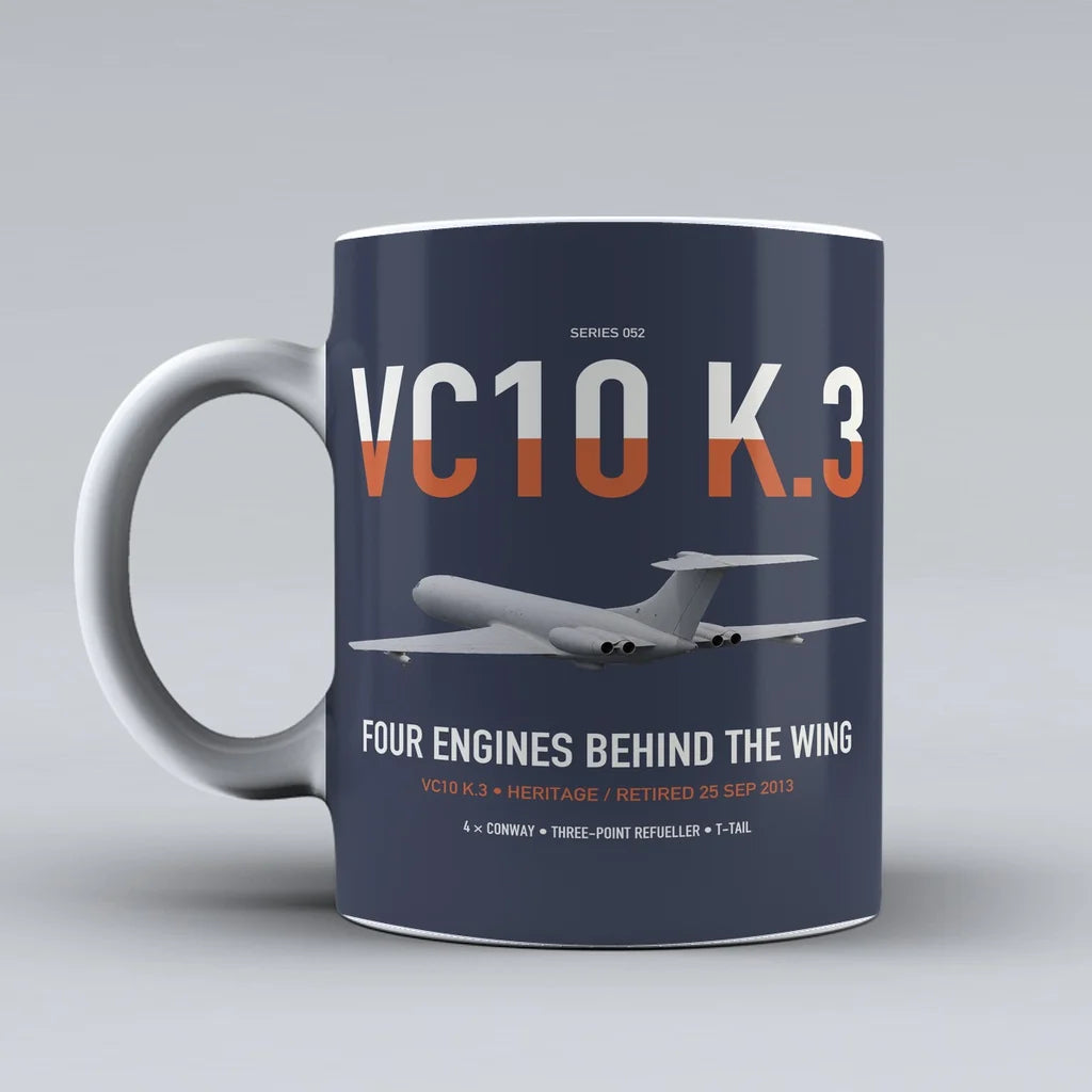 Vickers VC10 K.3 design on dark blue ceramic mug, double-side print