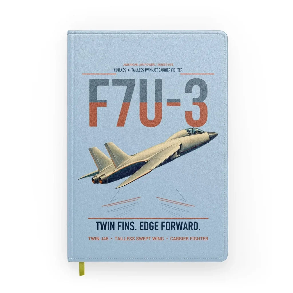 F7U-3 Cutlass design on light blue notebook