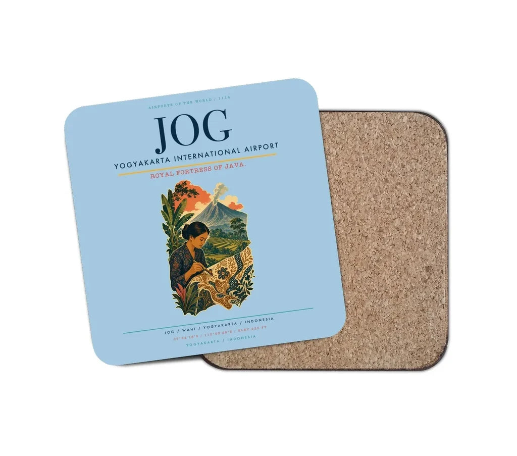 Yogyakarta International Airport (JOG) design on light blue 1 piece coaster