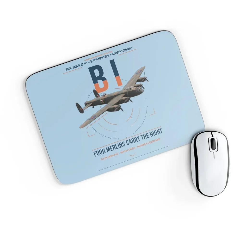 Avro Lancaster B I design on light blue rectangle mouse pad