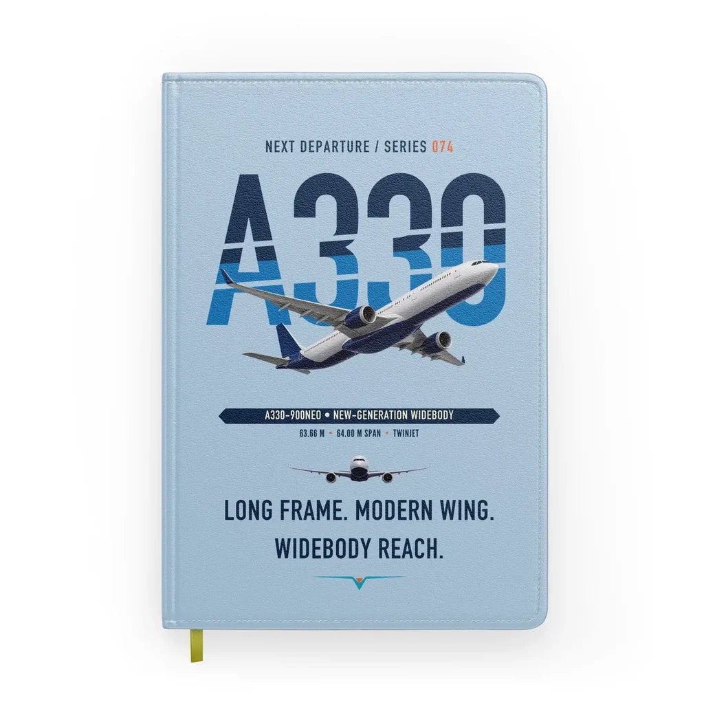 Airbus A330-900neo design on light blue notebook