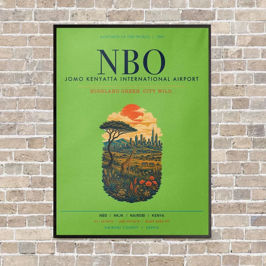 Jomo Kenyatta International Airport Nairobi NBO vertical canvas print - framed - light green background