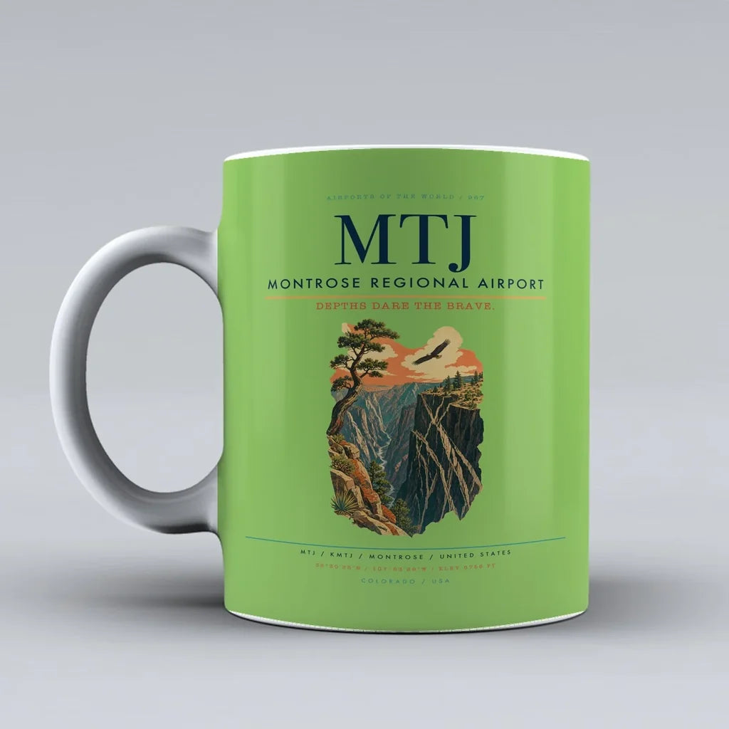 Montrose Regional Airport (MTJ) airport code design on light green ceramic mug