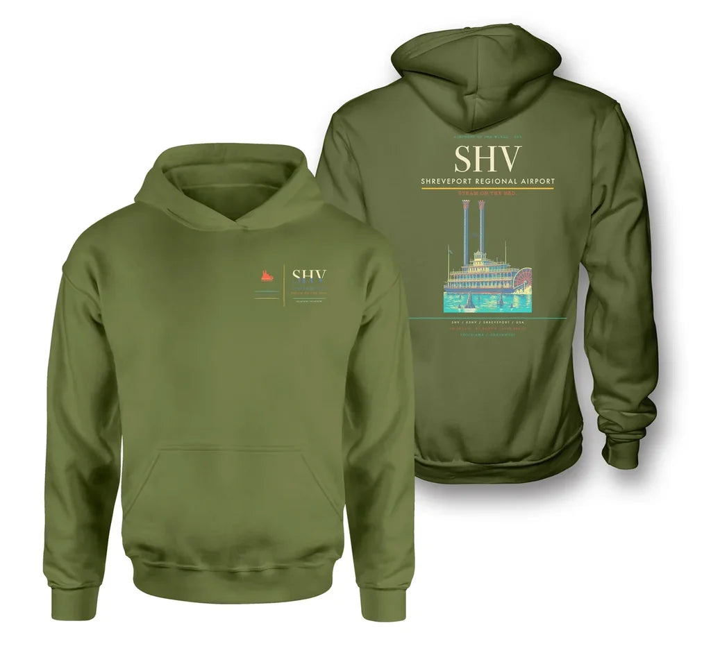 Shreveport Regional Airport (SHV) design on green army double-side hoodie