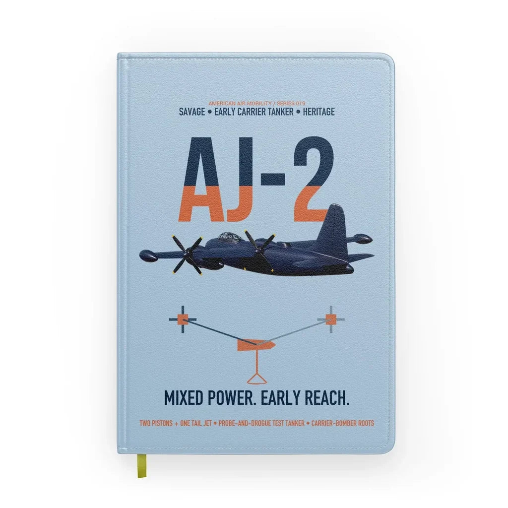 AJ-2 Savage Tanker design on light blue notebook
