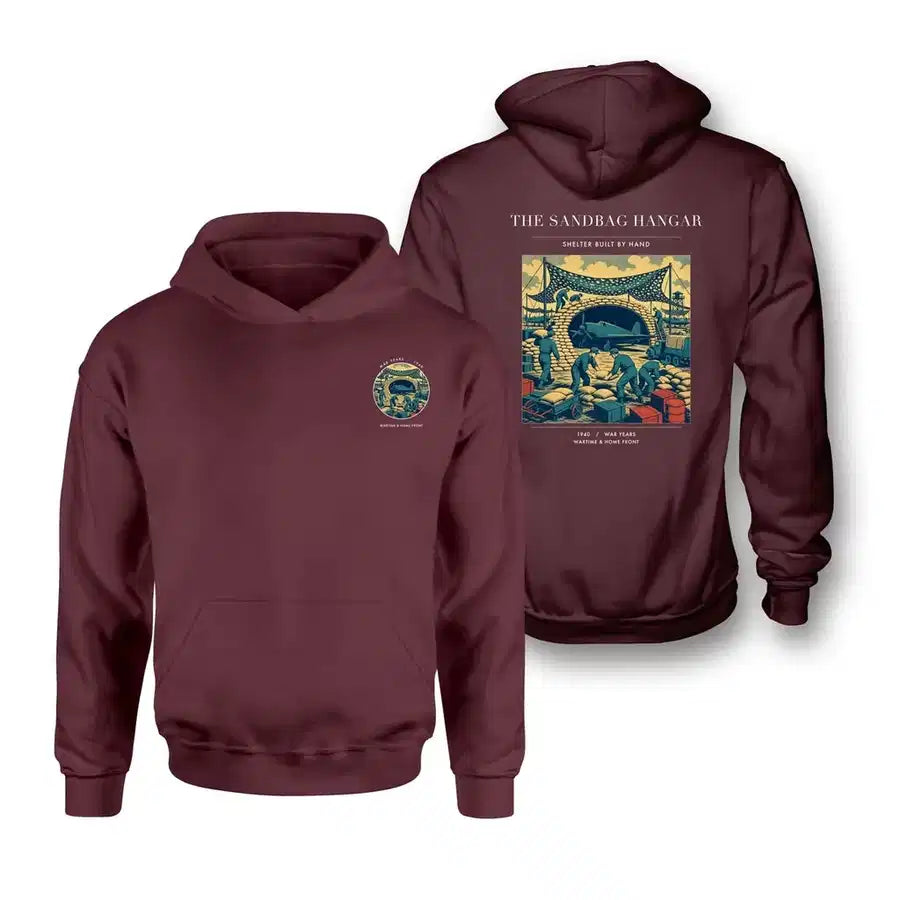 VINTAGE G4505 - The Sandbag Hangar - Double-Side Hoodie design on darkred double side