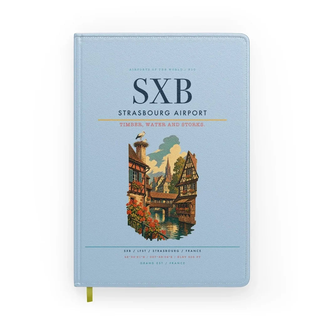 Strasbourg Airport (SXB) design on light blue notebook