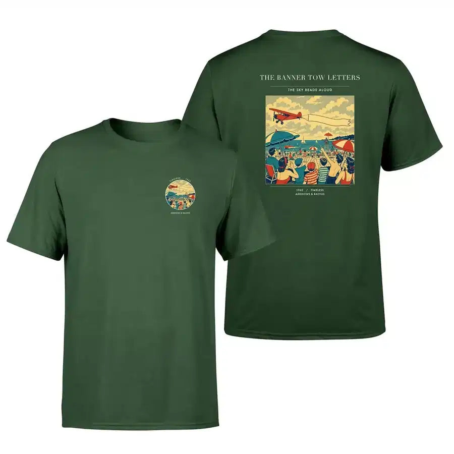 VINTAGE G4472 - The Banner Tow Letters - Double-Side T-Shirt design on darkgreen double side t shirt
