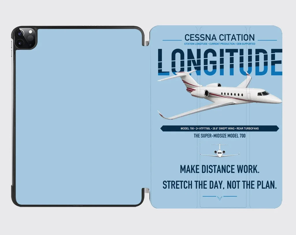 Cessna Citation Longitude design on light blue ipad tablet case