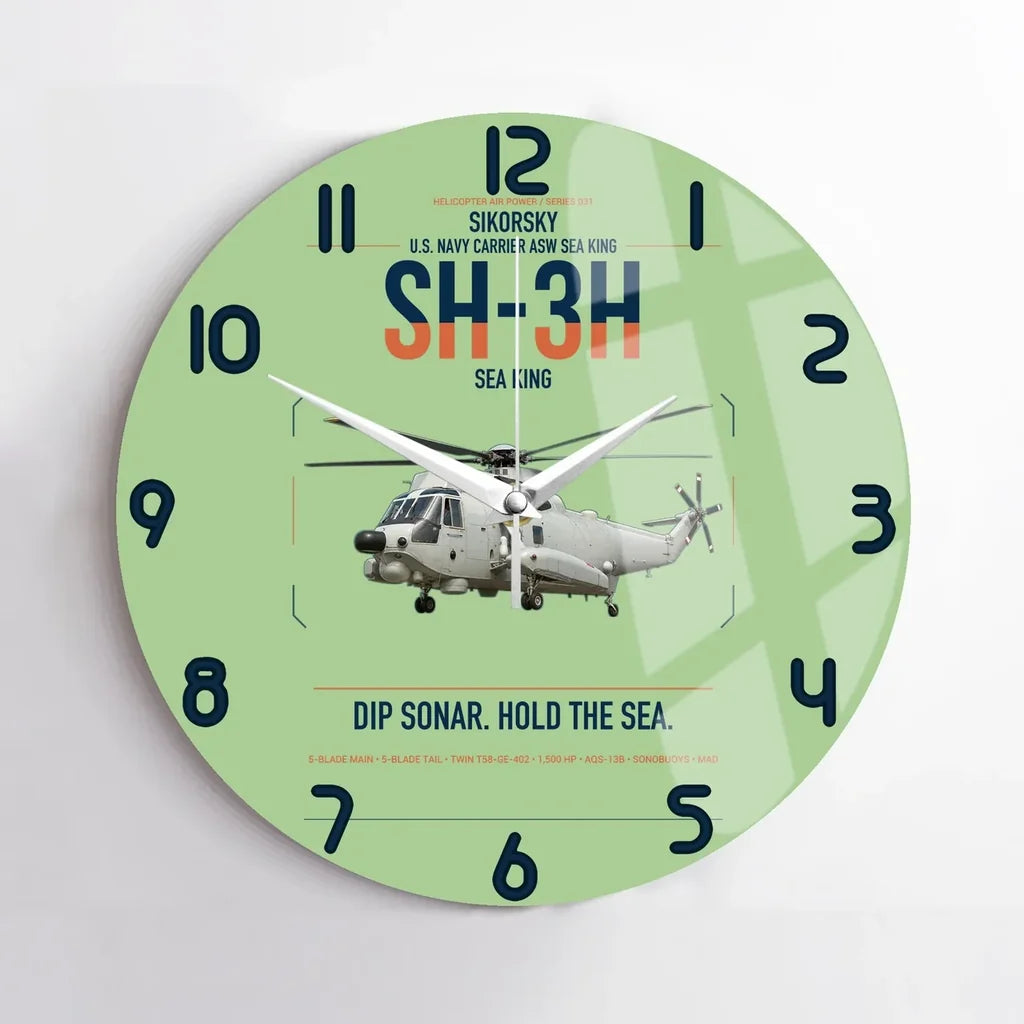 Sikorsky SH-3H Sea King design on light green no frame wall clock