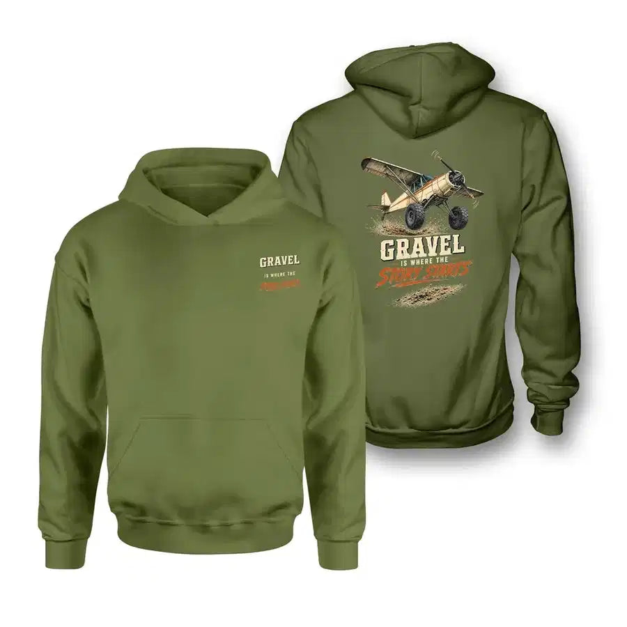 SIGNAL 585 - Gravel Is Where The Story Starts - Double-Side Hoodie design on green army double side hoodie